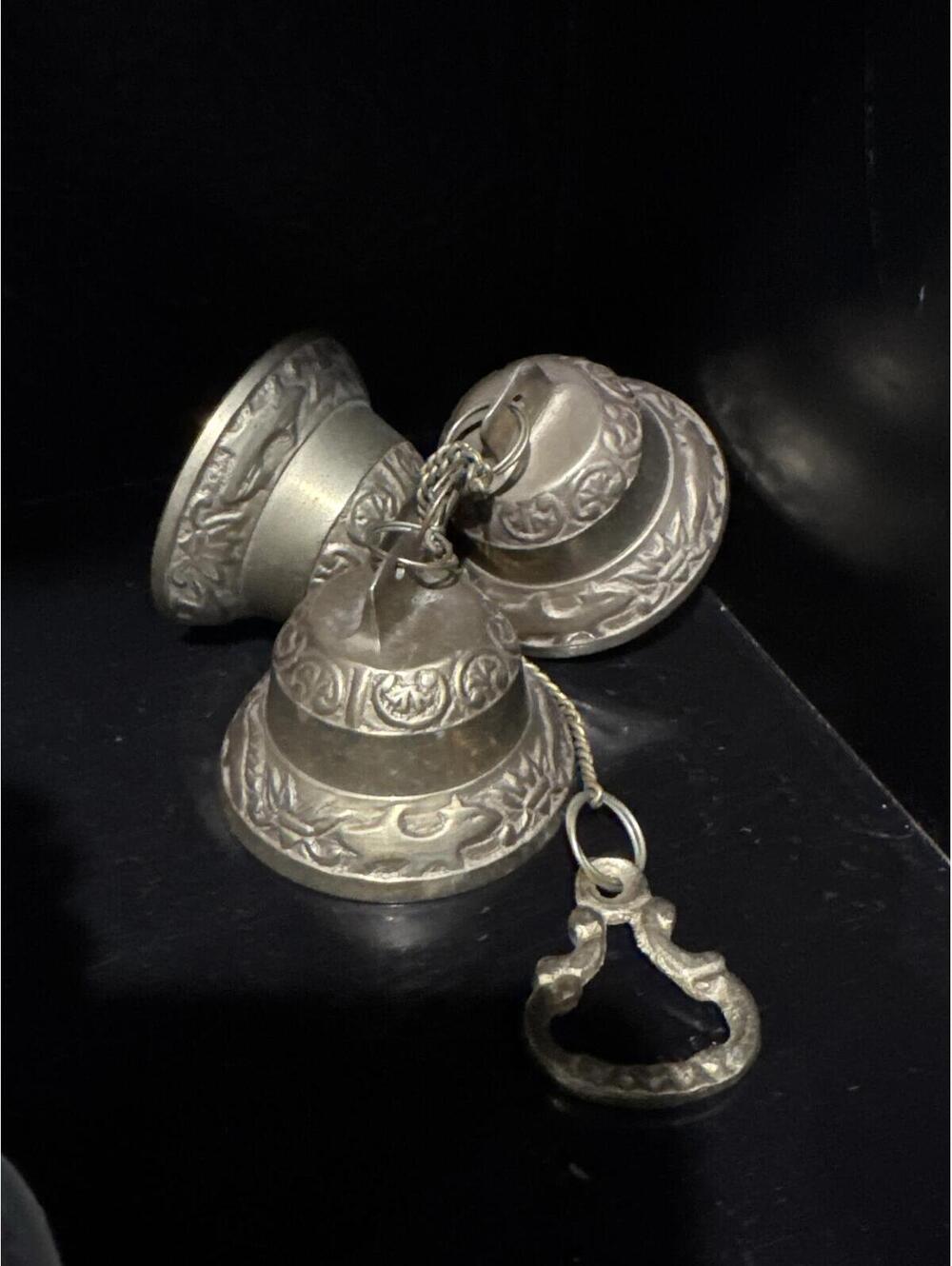 Vintage Brass Decorative Hanging Bells with Ornate Handle